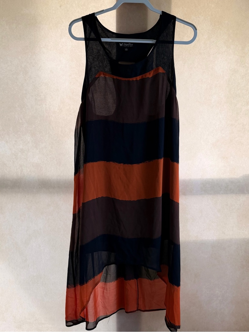 Papillon Blanc Black, Rust & Navy Striped Maxi Dress